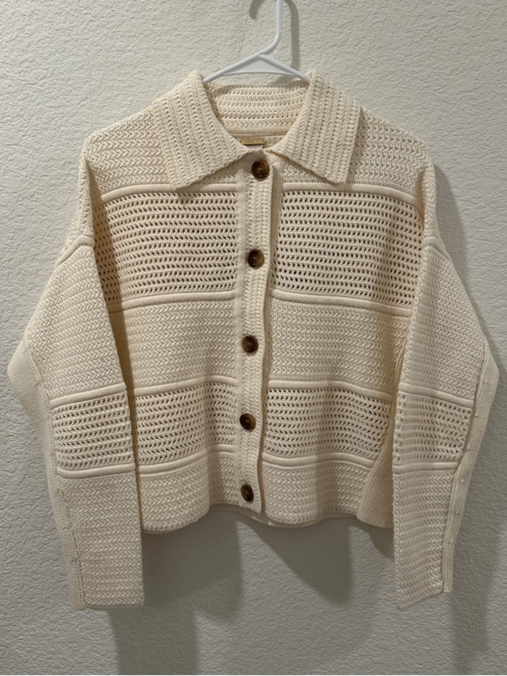 Magaschoni Women’s Cream Open-Knit Button Cardigan